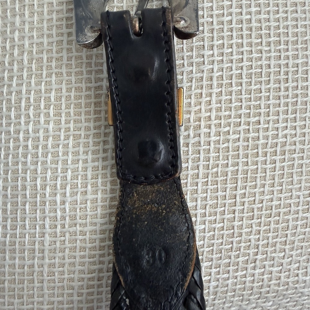VTG Beaded Leather Belt Size 30 Southwestern Aztec Silver Buckle Country Western - Picture 4 of 16